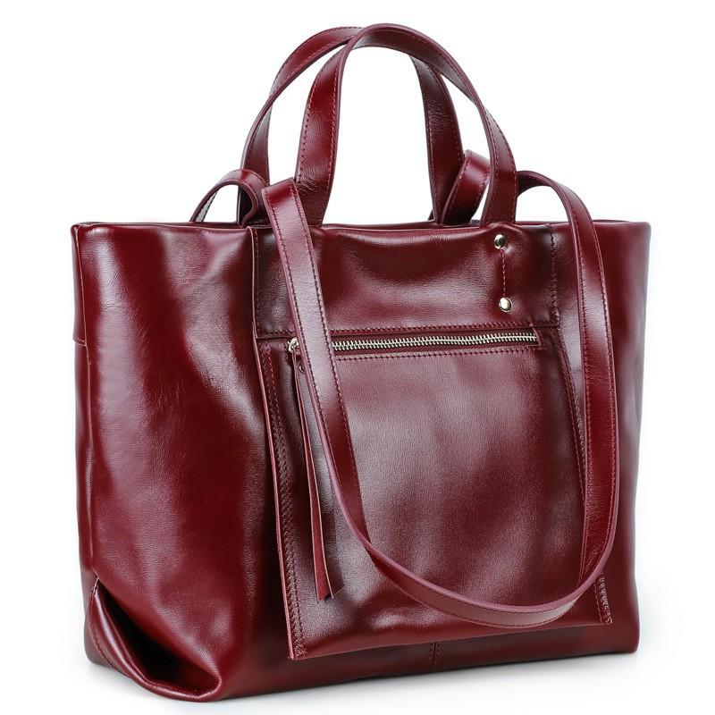 

Верхний слой коровья кожа Подходит для 14-дюймового компьютера Женская сумка через плечо Большая вместимость Многослойная кожаная сумка через плечо 34x14x27 вино красного