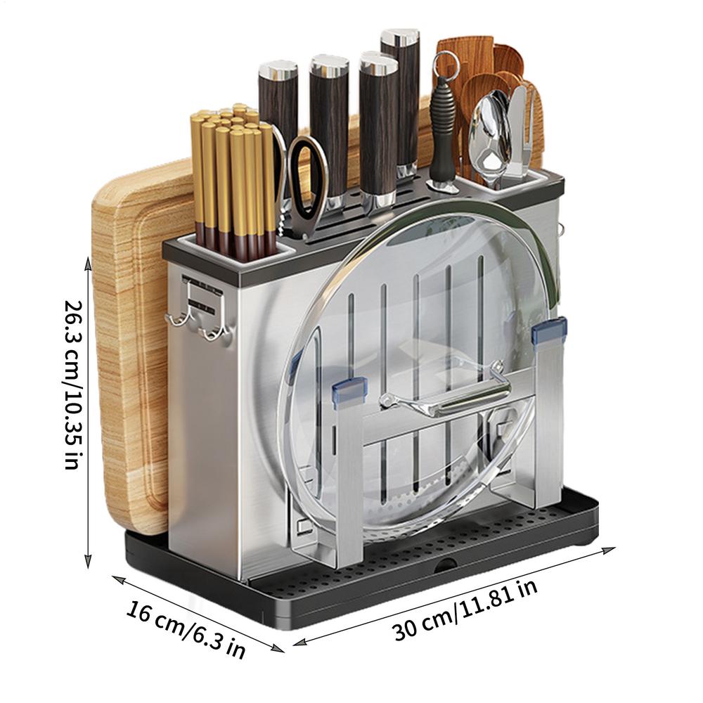Kitchen Wall Mounted Knife Cutting Board Storage Rack Chopstick Filter Water Shel Pot Cover Knife Integrated Storage Organizer