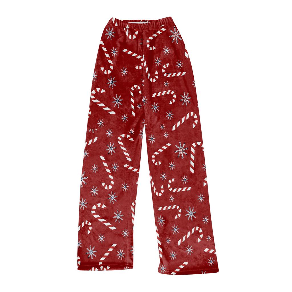 Pantaloni casual largi pentru femei cu imprimeu de Crăciun
