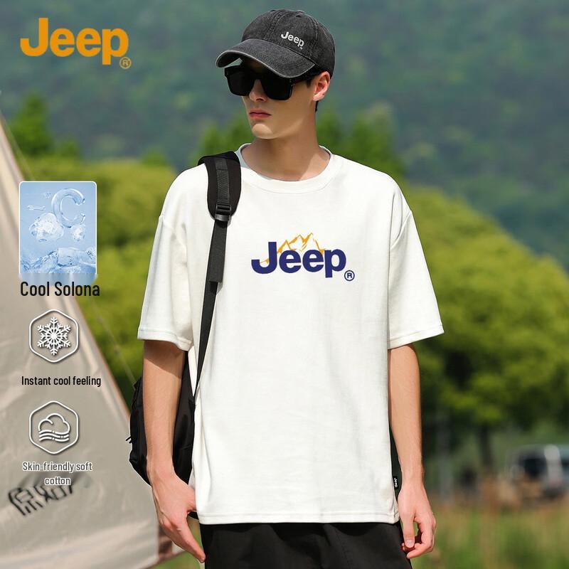 JEEP Men s Cotton-Silk Blend Round Neck Short Sleeve T-Shirt M