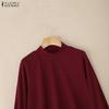 ZANZEA Damen Herbst Lässige Stehkragen Langarm Bluse