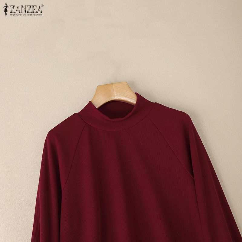 ZANZEA Damen Herbst Lässige Stehkragen Langarm Bluse