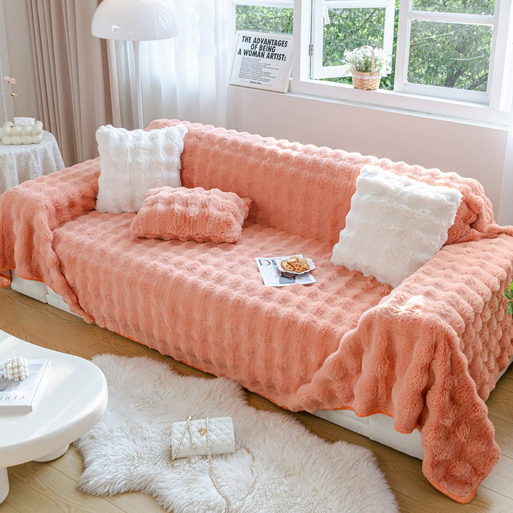Husă de prosop de canapea de pluș de iepure, husă de canapea anti-alunecare de pluș de iarnă, pătură nouă anti zgârieturi de pisică