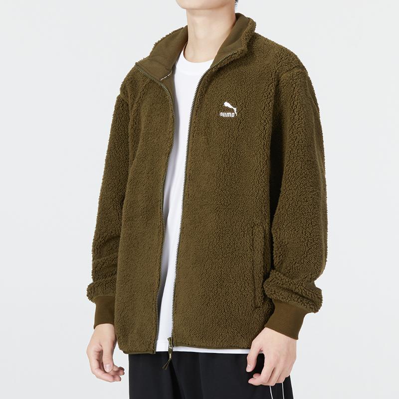 Puma Einfarbige Fleece-Logo-Sport-Freizeit-Stehkragen-Sherpa-Jacke Herrenjacke Armeegrün 537699-62
