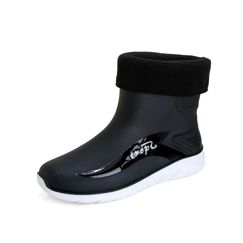 Men's rain shoes non-slip and waterproof fashion rain boots fleece thermal rubber shoes kitchen fishing medium tube water shoe cover shoes