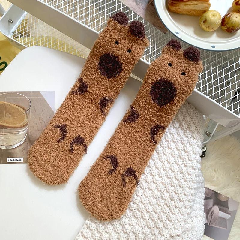 Capybara Coral Velvet Women's Winter Thickened Plush Warm Comfortable Sleeping Sock Cute Lovely Floor Socks Nice Plus Stockings