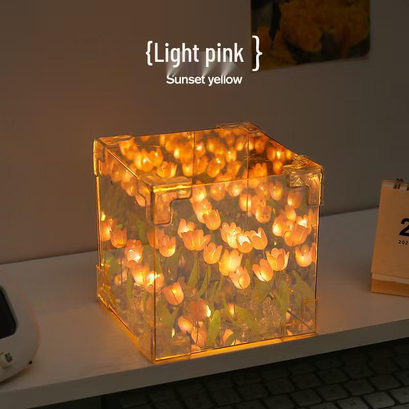 Creative 3D Tulip Night Light Rubik's Cube - Handmade Gift for Girlfriend, Birthday, or Valentine's Day