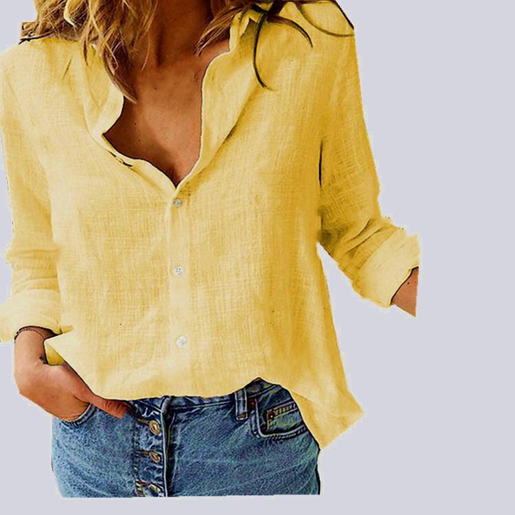 2025 European & American Style Casual Linen Long Sleeve Solid Color Shirt - Spring & Autumn Collection
