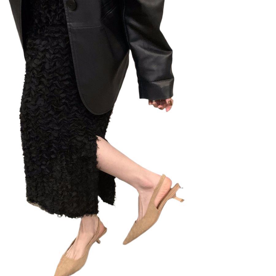 Brown retro high heels bag head sandals fairy shoes 2025 new spring and summer with skirt pointed single shoes