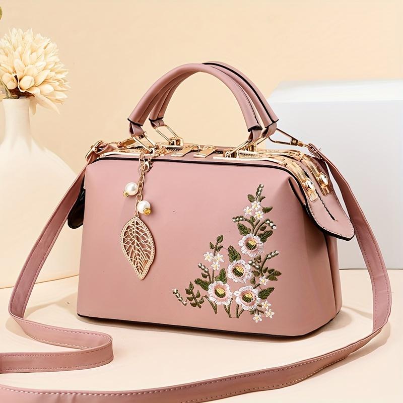 Small Elegant Floral Handbag Fashion Elegant Floral Embroidered Handbag For Women Shoulder Crossbody Bag Polyester Lined With Zipper Closure