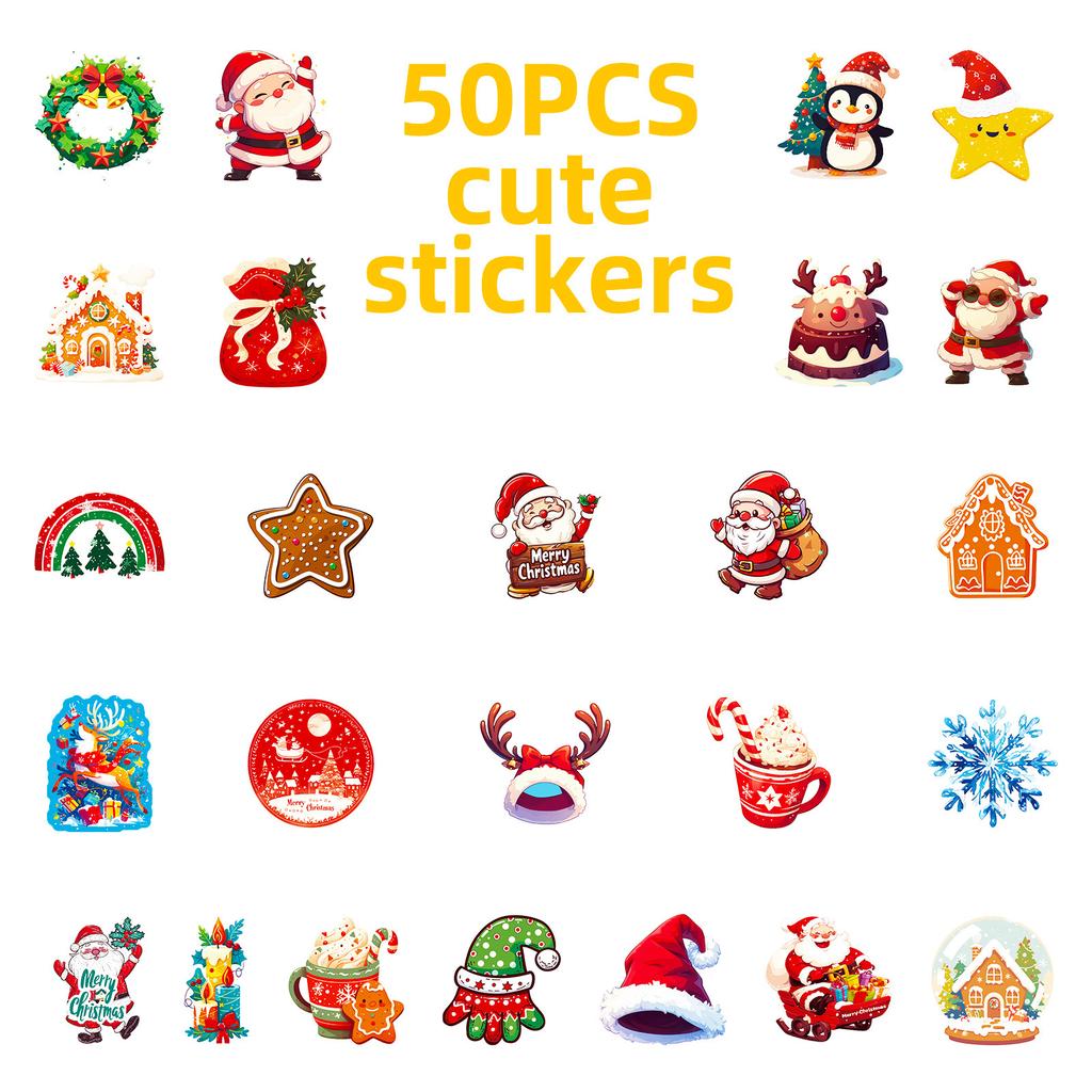 50 Christmas Day Cartoon Graffiti Stickers Christmas Hat Elk Diy Decorative Luggage Notebook Stickers