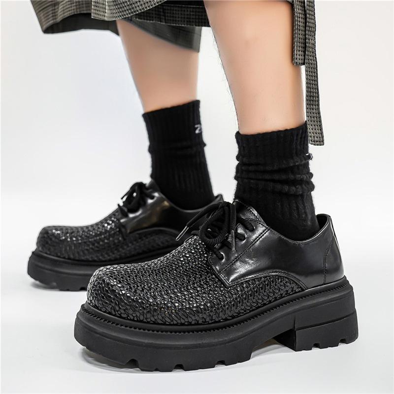 Men's Derby Shoes Large Head Thick Bottom Handmade Slip-On Hollow Leather Shoes Breathable Casual Heightening Sneakers for Men