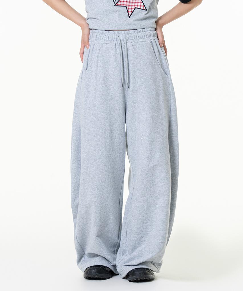 MOZMOZ Star Patch Side Pleated Wide Training Pants Gray