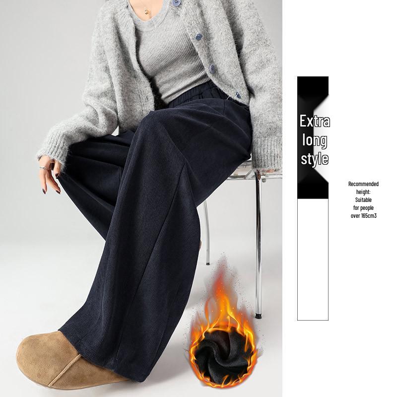 2025 Autumn/Winter European Cotton Velvet Wide-Leg High-Waist Drape Pants for Women