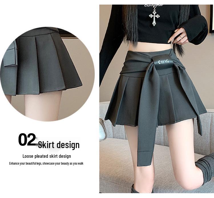 High-Waist Lace-Up Retro Pleated Mini Skirt - Women's Early Autumn Style