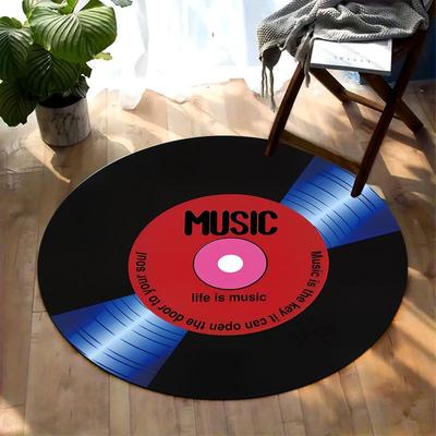 Elegant Record Art Design Flannel-printed Round Floor Mats Are Slip-resistant Suitable for Living Bedroom Terrace Garden Carpets