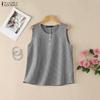 Women Casual Round Neck Loose Sleeveless Stripe Tank Tops