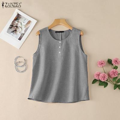 Camisetas sin mangas de rayas casuales para mujer con cuello redondo holgadas sin mangas