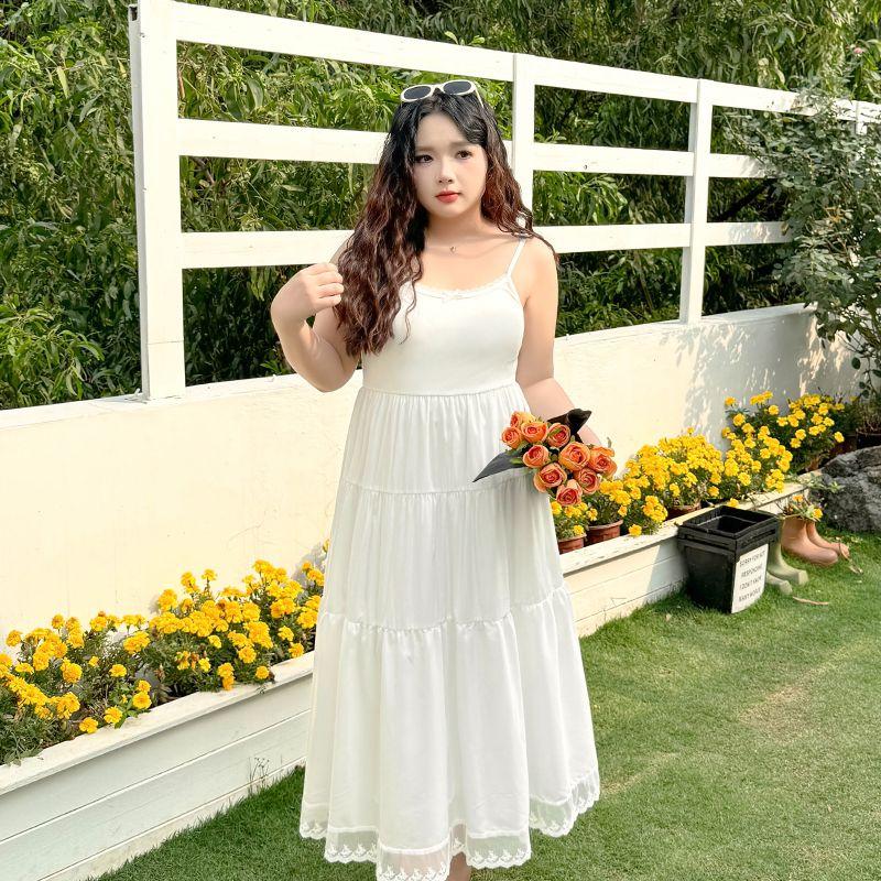 

Plus size women clothing [Korean Series Stripe Shirts] Summer Loose Casual Cardigan Lace Stitching Long sleeve Sun Protection Outerwear Cheese White-Slip Skirt 9xl