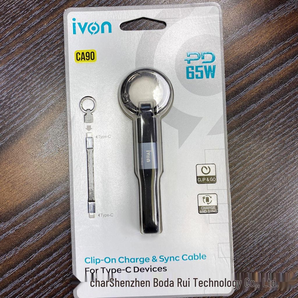Portable 3-in-1 Keychain Charger: Short Fast Charging Cable for Apple, Android, Type-C Phones.