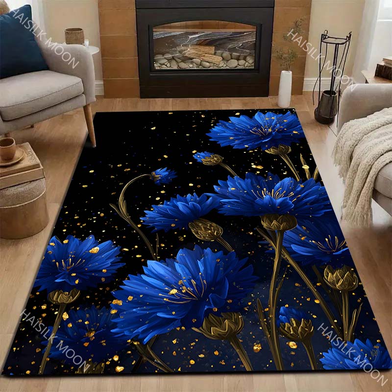Blue Daisy Pattern Carpet for Living Room Bedroom Bedside Floor Mat Sofa Table Area Rugs Home Decor Large Size Luxury Gift