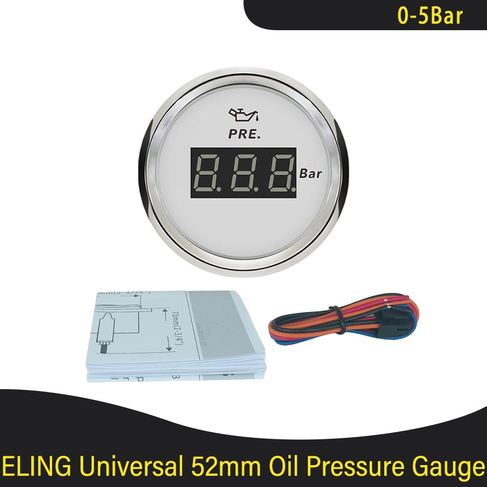 Waterproof 52mm Oil Pressure Gauge Meter 0-5Bar 0-75Psi 0-10Bar 0-145Psi with Red Backlight for Car Truck Boat Yacht 9-32V
