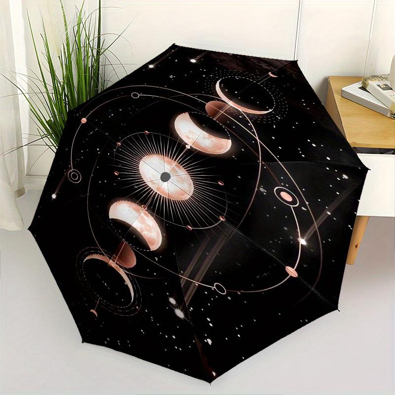 

Moon Phases, Celestial Art Automatic folding umbrella simple eight rib design, bright color pattern, durable iron frame, ideal for travel a