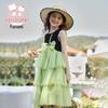 Girls' Summer Sweet Bow Sleeveless Tiered Mesh Dress