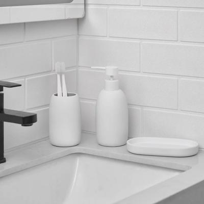 Ceramic Stoneware 3-Piece Bath Accessories Set Soap Pump Dispenser Tumbler Accessory Tray Modern Bathroom Organizer