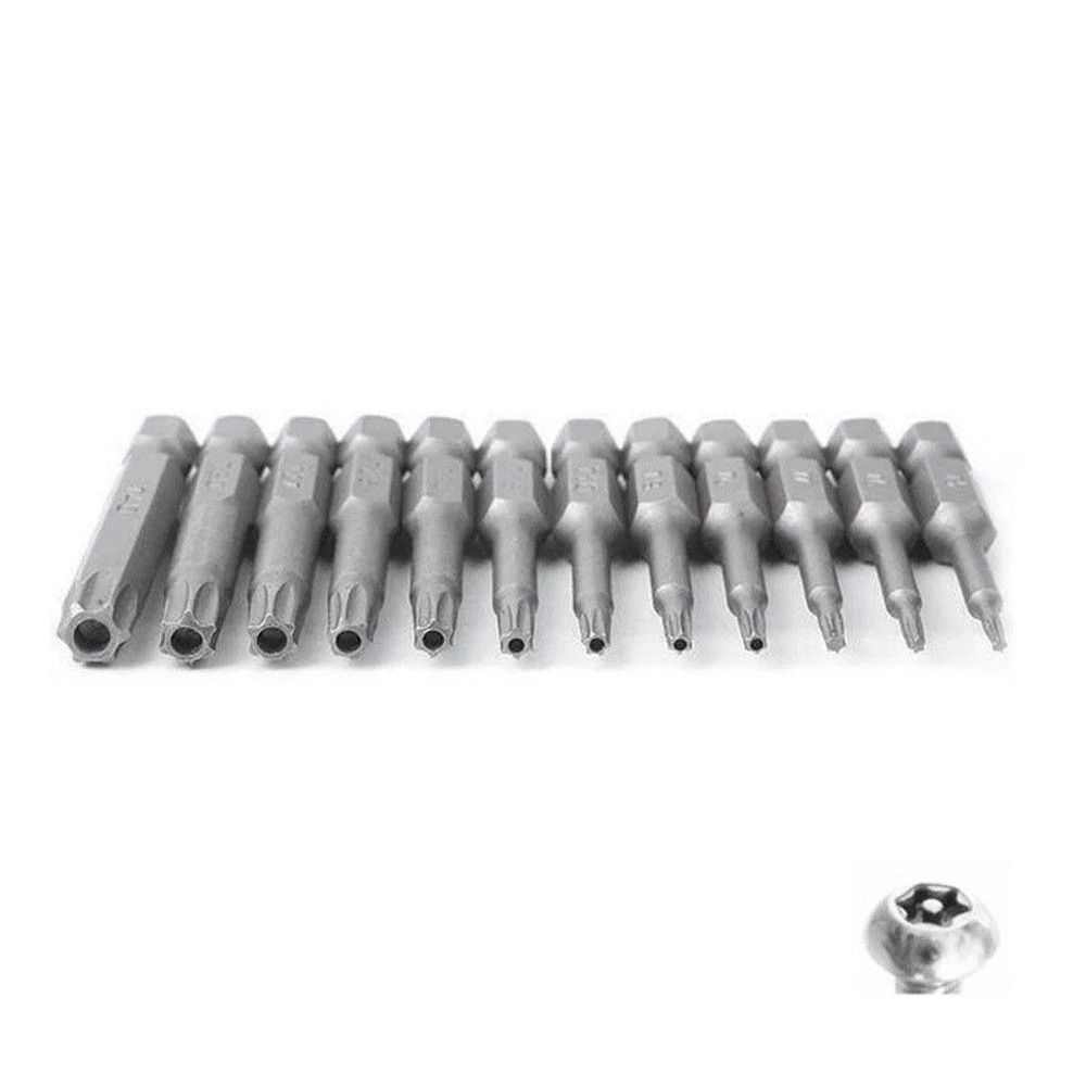 12Pcs/Set with Hole Electric Screw Driver Bit Set 50mm Torx Bits New Torx Screwdriver Bit