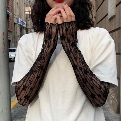 Spetsnät Solskydd Armvärmare, Blommig Lång Kylande Armskydd, Trendiga JK Strand Surf Armskydd för Flickor