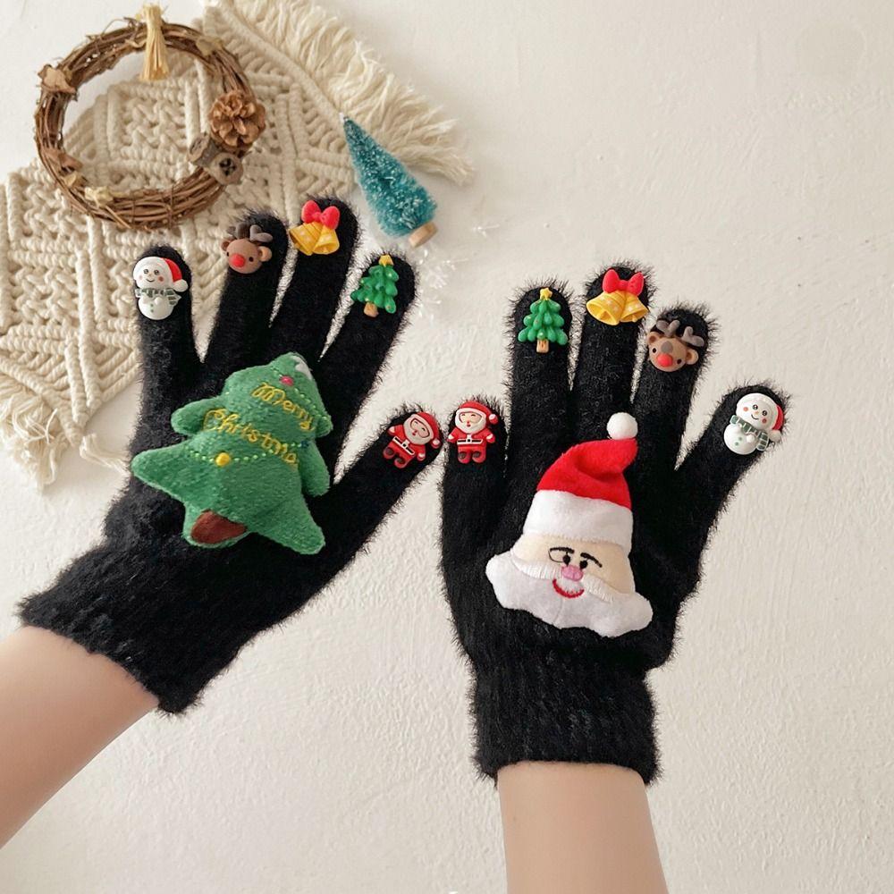 Knitted Christmas Gloves Thicken Five Finger Gloves Cute Warm Gloves  Outdoor Activities