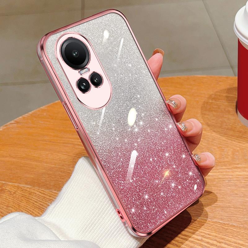 KEYSION Luxury Plating Glitter Phone Case for OPPO Reno 10 Pro 5G Transparent Soft TPU Shockproof Back Cover for OPPO Reno10 5G