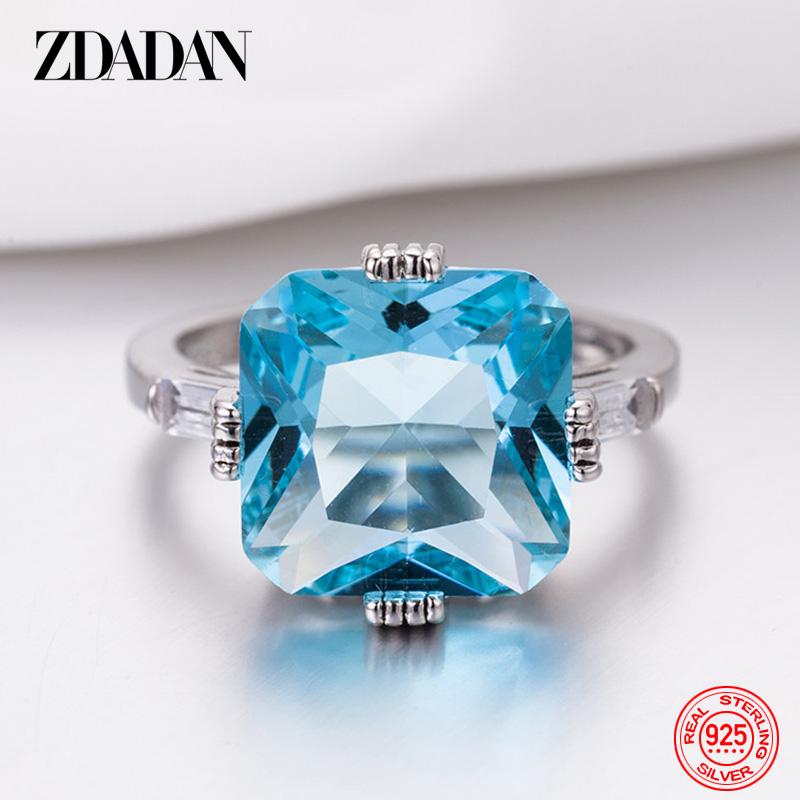 

925 Sterling Silver Charm Square Aquamarine Ring for Women Fashion Wedding Jewelry Party Gift 6