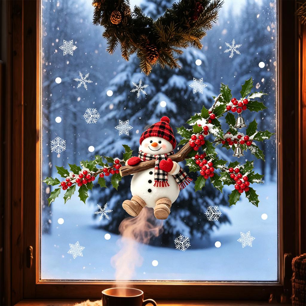 Swinging On A Swing, Snowman Christmas Static Window Sticker Does Not Damage Glass In The Living Room Window
