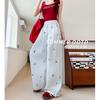 Cherry Print Wide-leg Pants Drape Pants Women's Summer Thin Straight Loose Casual Pants Ice Silk Lazy Wind Yamamoto Pants