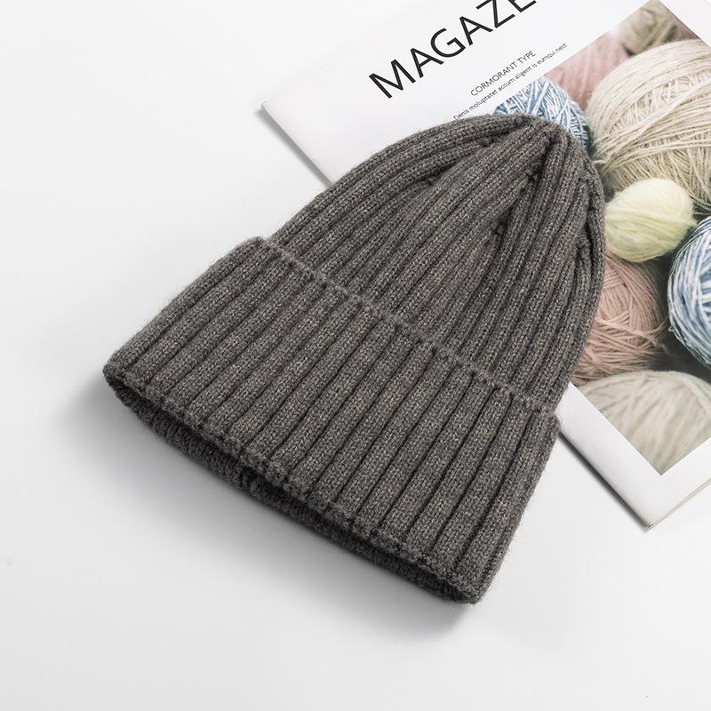 Autumn Winter Knitted Hat Women's Fashion Cotton Cashmere Korean Edition Warm Knitted Hat Solid Color Flanged Men's Hoodie Customized Trendy