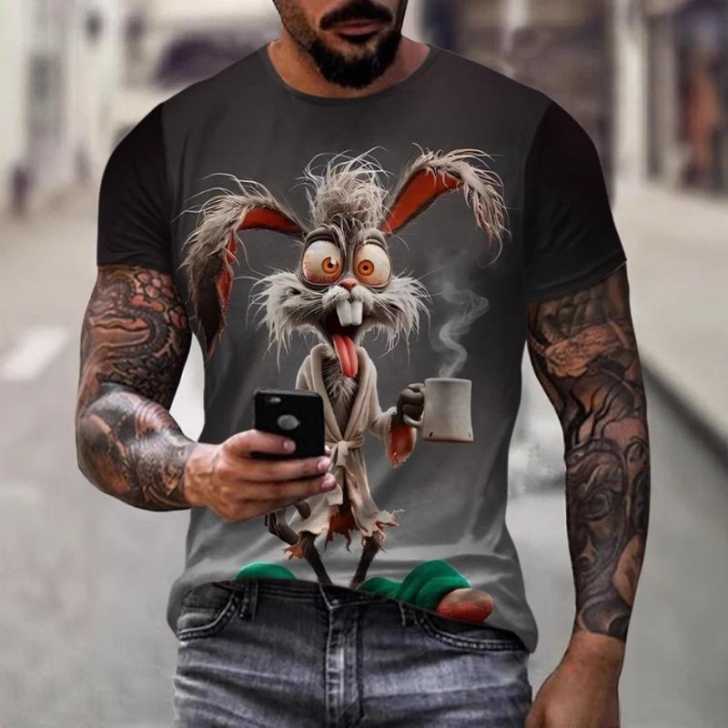 Hot selling trendy creative personality anime animal series 3D printed short sleeved men's casual round neck T-shirt for men
