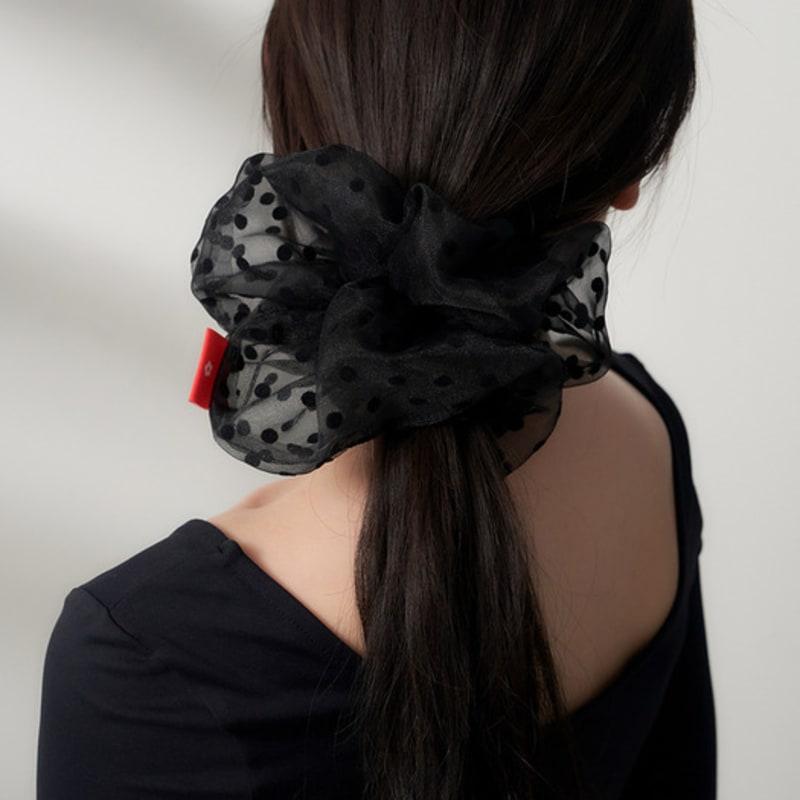 Geegee Dot Organdy Hair Scrunchie - Black