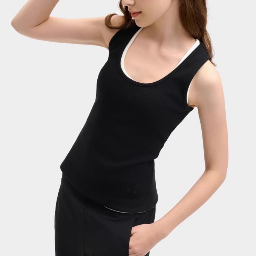 FILA Original Fashion Casual Simple Knit Sleeveless Vest Women tops Black F51W529103F-BK
