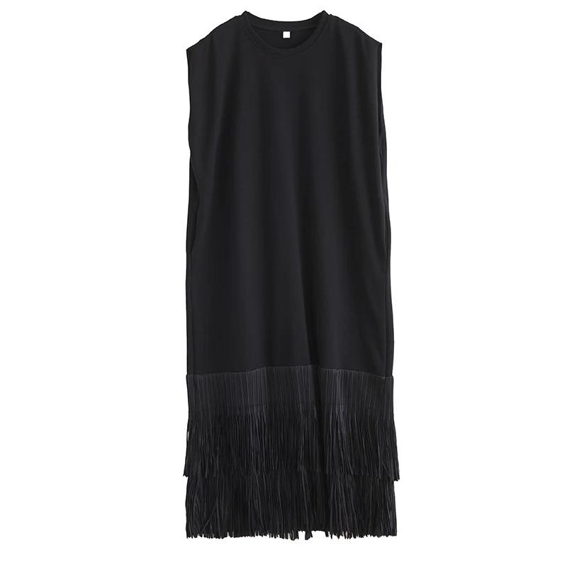 

XITAO Patchwork Tassels O-neck Dress ZMY1197 One Size чёрный