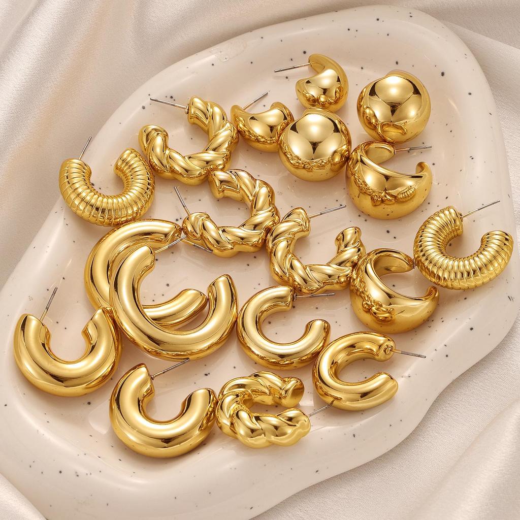 Guld C-formade Vattendroppe Örhängen Set - 3 Delar Trendiga Geometriska Creoler för Kvinnor