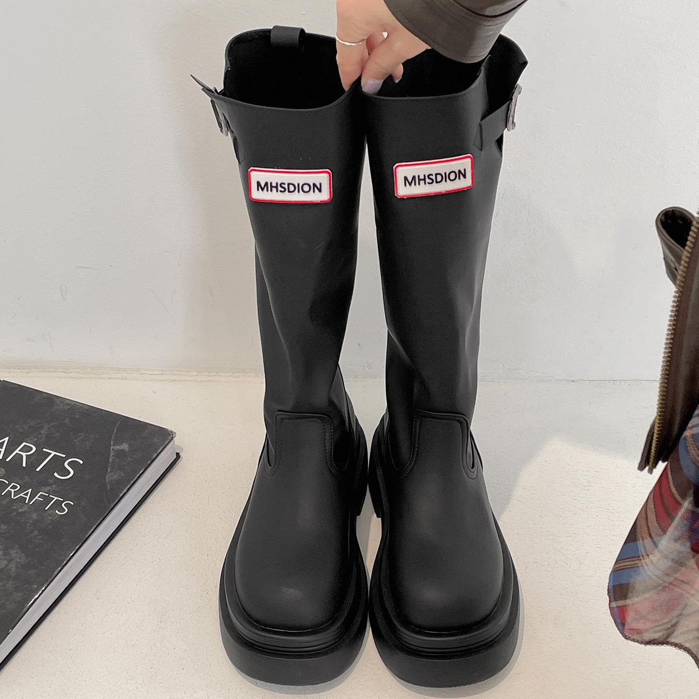 

Retro red premium thick-soled boots women s boots 2025 new autumn with skirt thin knight boots 35 чёрный