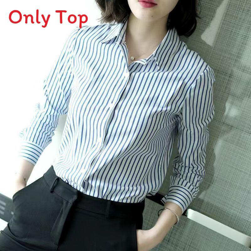 Womens Striped Long Sleeve Shirt With Polished Design For Office Wear