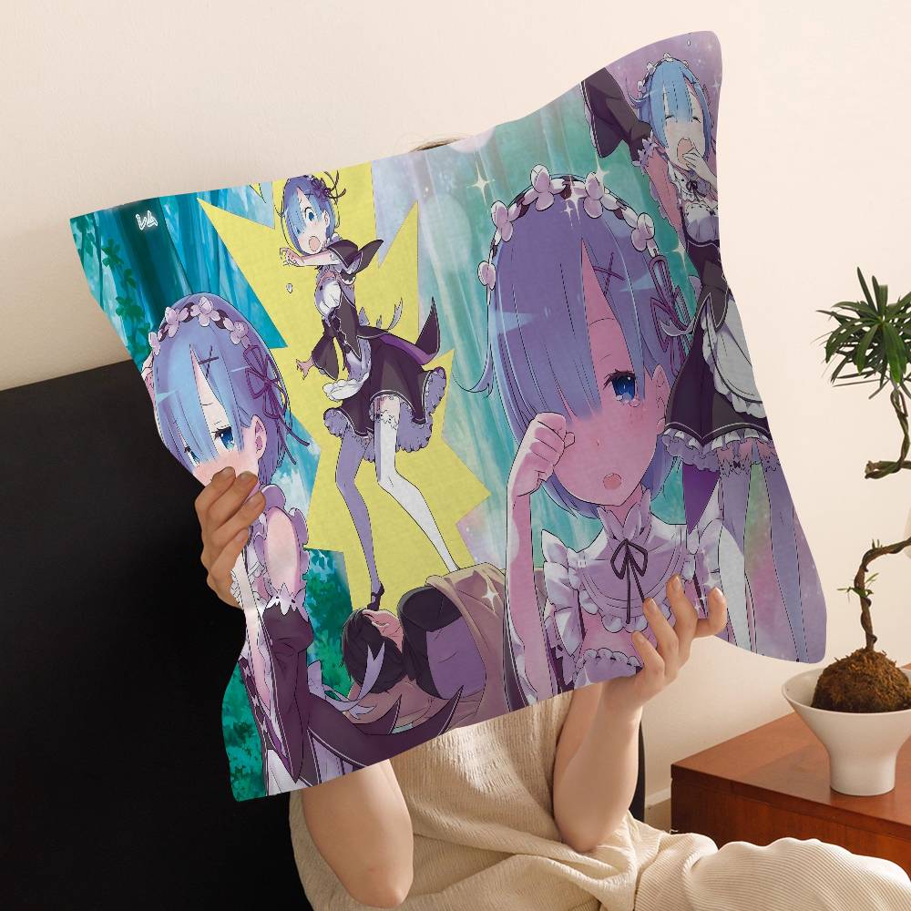 Anime Re Zero Cushion Cover Inches Farmhouse Decor Home Throw Pillow Covers for Couch Decorations