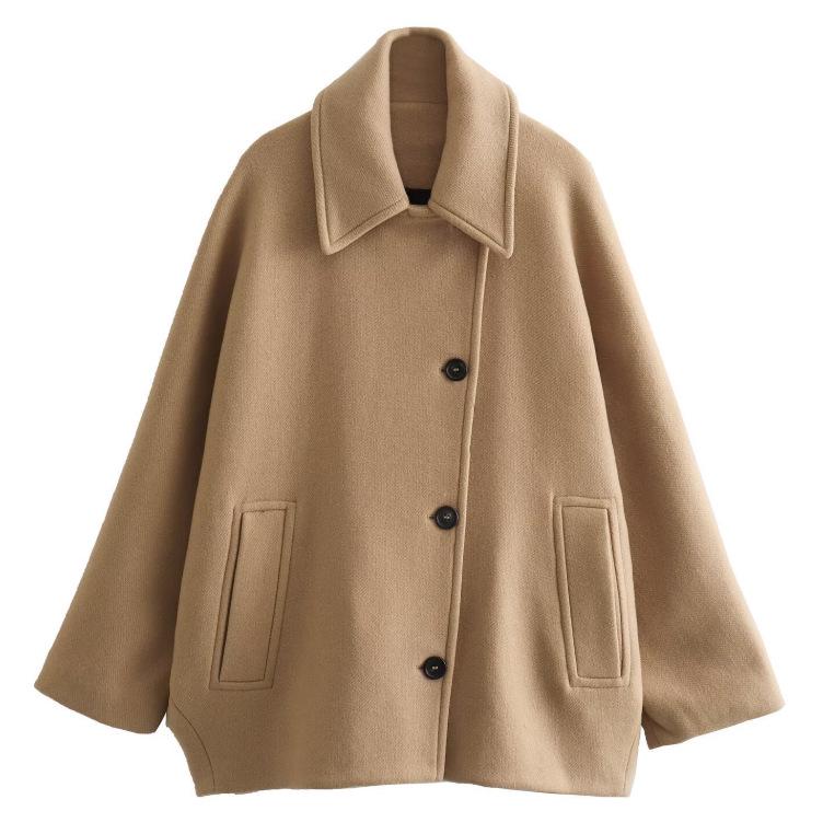 Women's European Style Turn-Down Collar Wool Overcoat, Winter Outerwear, Available in Multiple Colors