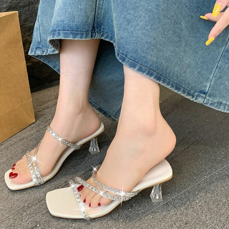 Women's Open-toed Open-toe Rhinobarrhinos with Transparent Fine Strap Set Foot Non-slip and Wear-resistant Fine Heels