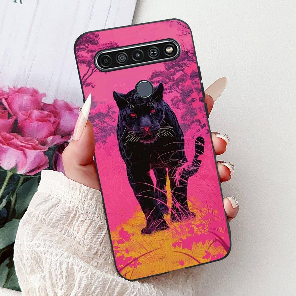For LG K41S K51S 2020 Elegant Floral Cat Printed Phone Case For LG K41S K51S LM-K410 LM-K510 Black Silicone Soft Cases