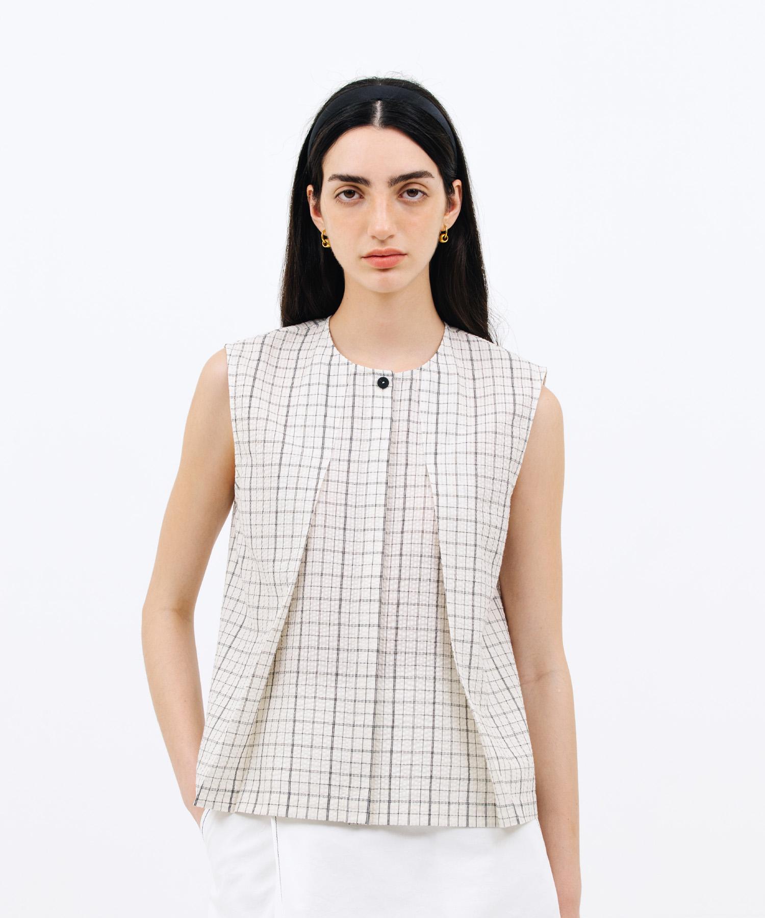 Jun By Jun K Tuck Sleeveless Blouse_Check Black F
