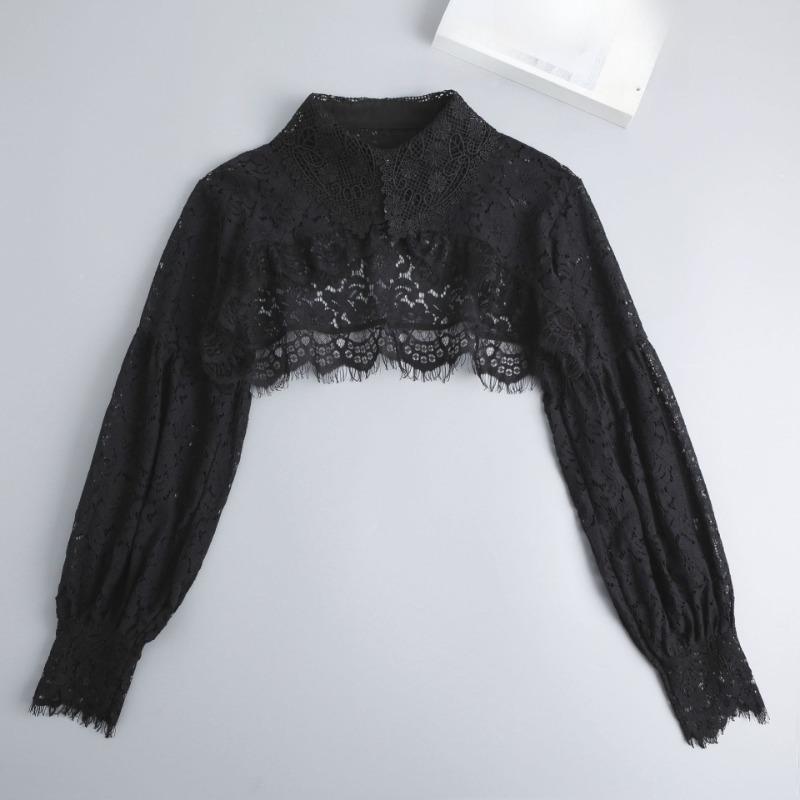Women's Long Sleeved Shirt Detachable Collar Black Mesh Neckwear Fake Collar Half Shirt Blouse Tops Style False Collar